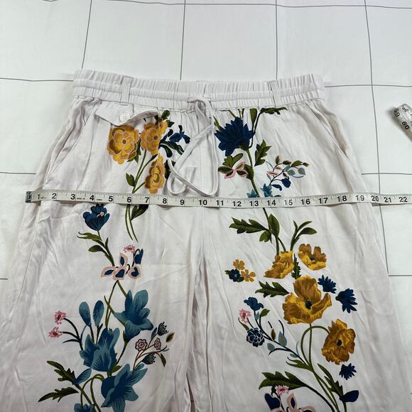 Anthropologie Pants Womens Medium White Floral Printed Pull On Bohemian Wide Leg - Picture 8 of 12